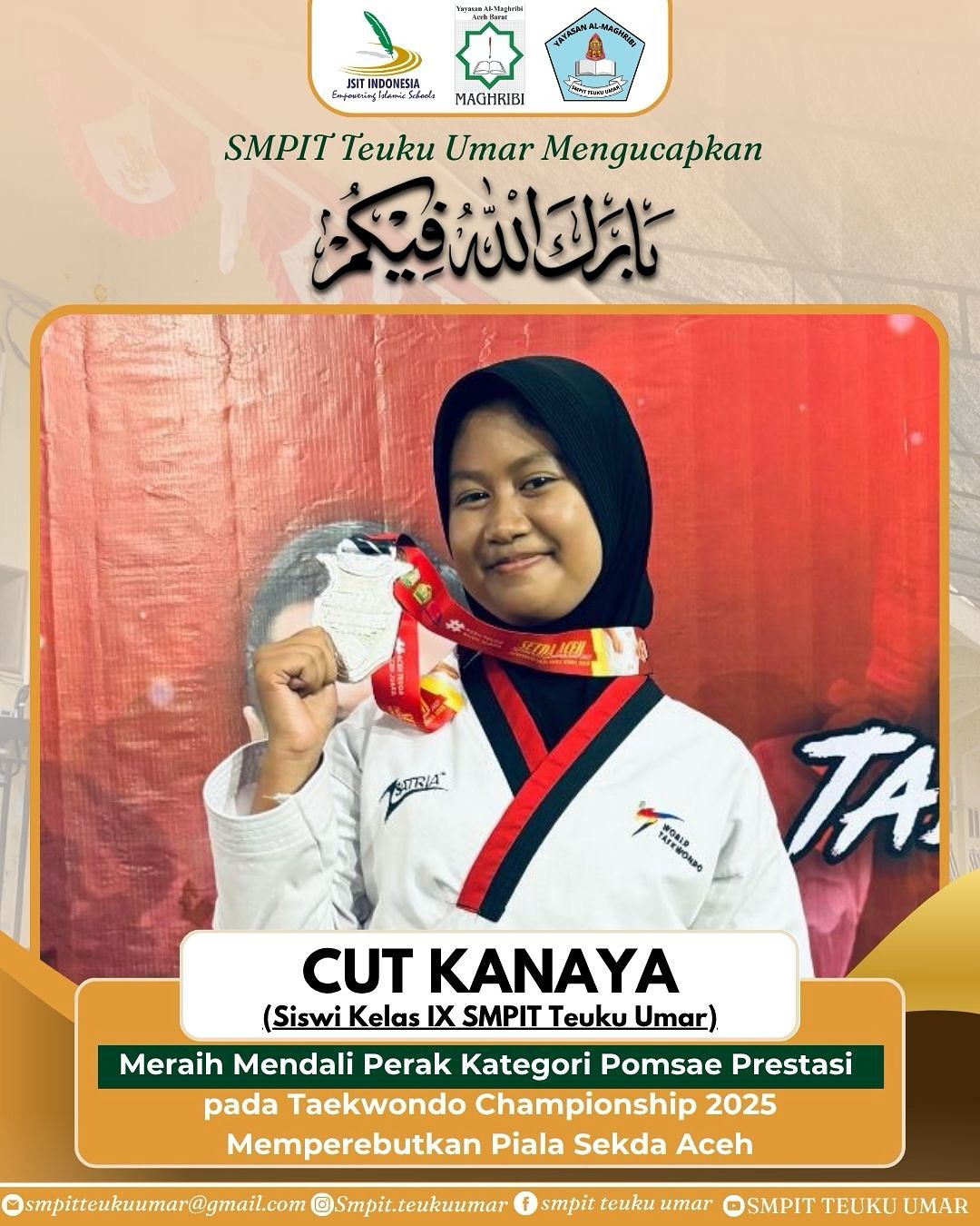 SISWI SMPIT TEUKU UMAR RAIH MEDALI PERAK DI KEJUARAAN TAEKWONDO SE-Aceh